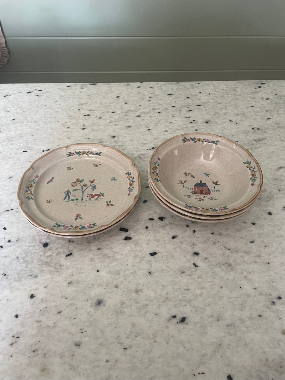 Vintage Heartland Floral Farmhouse Ceramic Salad and Soup Bowl Set - Cream